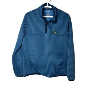 LL Bean Men Quilted Henley Sweatshirt Slightly Fitted Logo Blokecore Size M Blue